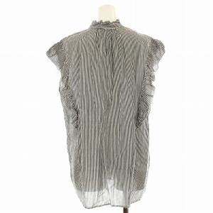 Spick&Span 22SS ノースリコットン シルクピンタックフリルブラウス ストライプ柄 F 白 ホワイト 黒 ブラック