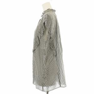 Spick&Span 22SS ノースリコットン シルクピンタックフリルブラウス ストライプ柄 F 白 ホワイト 黒 ブラック