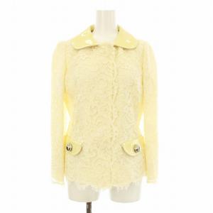 ステンカラージャケット 総レース エナメル衿 36 クリーム色 F275QT /KU