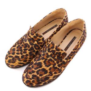 ローファー ラウンドトゥ ローヒール ハラコ ヒョウ柄 レオパード 37 ベージュ 茶 ブラウン /BB