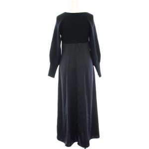 FRAY I.D 23AW スクエアーネックコンビワンピース ニット切替 マキシ ロング 長袖 F 紺 ネイビー FWNO235221