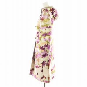 PRADA コート ロング丈 総柄 フード アウター 38 マルチカラー ベージュ 緑 グリーン 紫 パープル /AN44