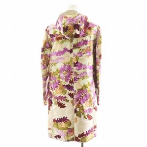 PRADA コート ロング丈 総柄 フード アウター 38 マルチカラー ベージュ 緑 グリーン 紫 パープル /AN44
