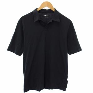 powdery cotton skipper polo ポロシャツ スキッパー 半袖 M ブラック YJ1233MY