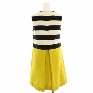 S Max Mara ワンピース ノースリーブ 絹 シルク混 ひざ丈 ボーダー 36 白 ホワイト 黒 ブラック 黄色 イエロー
