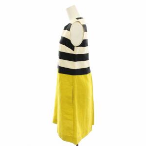 S Max Mara ワンピース ノースリーブ 絹 シルク混 ひざ丈 ボーダー 36 白 ホワイト 黒 ブラック 黄色 イエロー