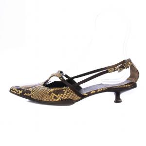 サンダル ストラップ スクエアトゥ パイソン 24cm ブラウン /BM