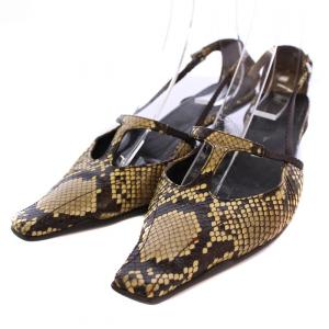 PRADA サンダル ストラップ スクエアトゥ パイソン 24cm ブラウン /BM