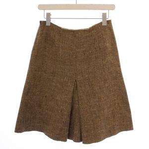 PRADA フレアスカート ひざ丈 シルク ウール 38 茶 /BM