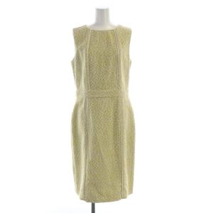 ワンピース ひざ丈 ノースリーブ ツイード 44 黄 イエロー 白 ホワイト 5953-011 /RO
