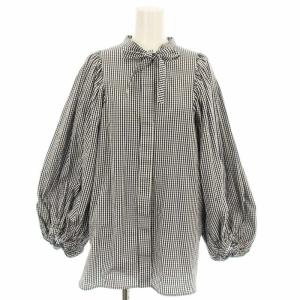 ギンガムリボンパフスリーブブラウス YR21-23027SP シャツ 長袖 チェック F ネイビー 白