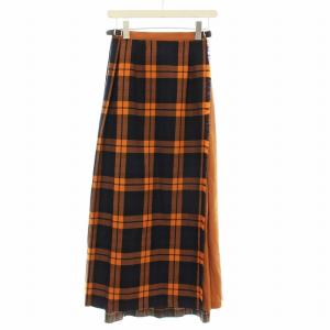 ラップスカート ロング チェック ウール 8 オレンジ /G