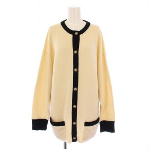 ニットカーディガン 長袖 クルーネック カシミヤ XS アイボリー 黒 ブラック /BB
