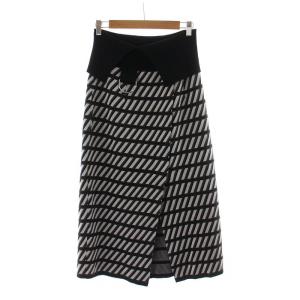 ニットスカート フレア ロング ストライプ 38 グレー ブラック WAI-FK07-1004 /NQ