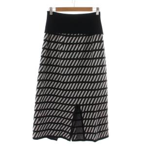 AKANE UTSUNOMIYA ニットスカート フレア ロング ストライプ 38 グレー ブラック WAI-FK07-1004 /NQ