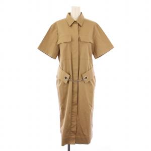RESPONSIBLE シャツワンピース ミモレ ロング 半袖 レギュラーカラー ストレッチ 無地 ベルト