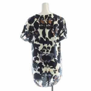 HUGO BOSS シャツ ブラウス 半袖 花柄 シルク混 38 紺 ネイビー 73616 /EE