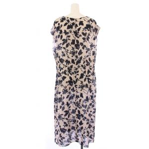 UNTITLED フレアワンピース ミモレ ロング ノースリーブ クルーネック 花柄 総柄 インナーキャミソール 44 グレージュ