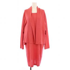 アンサンブルニット カーディガン 前開きトッパー ショールカラー ワンピース ひざ丈 長袖 クルーネック