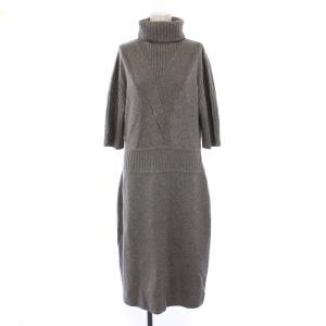 ニット ワンピース ひざ丈 五分袖 タートルネック ウール カシミヤ L グレー 632602430700