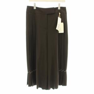 ワイドパンツ プリーツ クロップド ジップフライ ウール 44 茶 ブラウン 165434 /KU