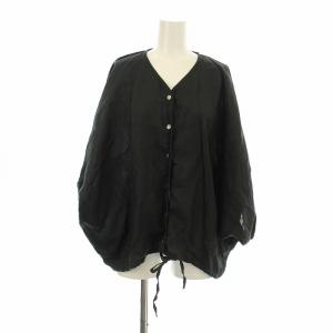 24AW リネンドロストドルマンブラウス シャツ ノーカラー 長袖 M 黒 ブラック DR45-23E105