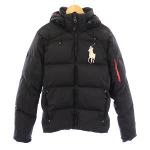 ダウンジャケット ナイロン アウター ジップアップ ロゴ 刺繍 S 黒 ブラック /BB