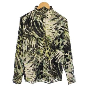 カジュアルシャツ 長袖 レギュラーカラー 総柄 M 緑 グリーン 黒 ブラック /BB