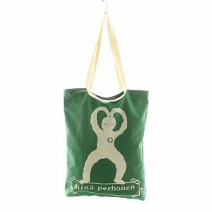 Utopi ワンマイルバッグ トートバッグ 絹 シルク混 麻 リネン プリント ラインストーン グリーン