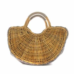 KAGO BUKURO かごサンドバッグ ハーフムーン ラタン 紅籐 キャンバス グレー /NQ