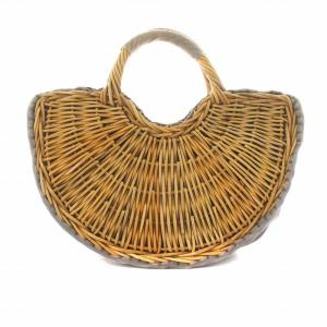 ebagos KAGO BUKURO かごサンドバッグ ハーフムーン ラタン 紅籐 キャンバス グレー /NQ