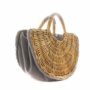 ebagos KAGO BUKURO かごサンドバッグ ハーフムーン ラタン 紅籐 キャンバス グレー /NQ