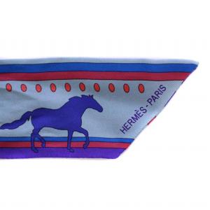 HERMES ツイリー SEQUENCES スカーフ 総柄 シルク フランス製 青 水色 /BM OH