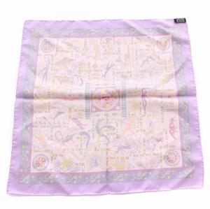 HERMES プチカレ40 Forces de La vie 生命の力 スカーフ 総柄 シルク 紫 /YM OH