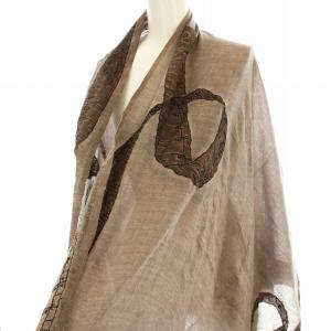 ストール 大判 ショール ウール混 刺繍 茶 ブラウン /G