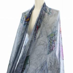 ストール 大判 ショール ウール混 青 ブルー /G