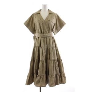 シャツワンピース フレア スキッパー 半袖 ロング ベルト付き 36 ベージュ 231407 /NQ