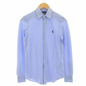 KNIT DRESS SHIRT カジュアルシャツ ストライプ スモールポニー 長袖 S 水色 ライトブルー