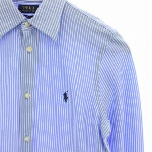 POLO RALPH LAUREN KNIT DRESS SHIRT カジュアルシャツ ストライプ スモールポニー 長袖 S 水色 ライトブルー