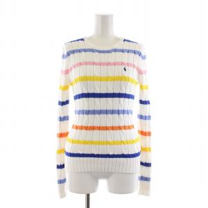 ニット セーター 長袖 ボーダー プルオーバー PAMA COTTON ポニー 刺繍 XS ホワイト /NQ