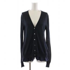 カーディガン ニット 薄手 長袖 フリル Vネック 38 ネイビー YCN-012 /NQ