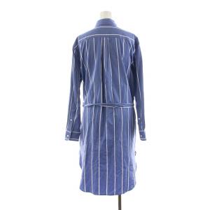 POLO RALPH LAUREN シャツワンピース ロング 長袖 ストライプ ポニー 刺繍 ベルト付き 2 ブルー /NQ