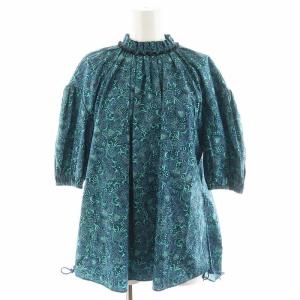 グリーンプリントギャザーブラウス 36 グリーン 6521-299-0794