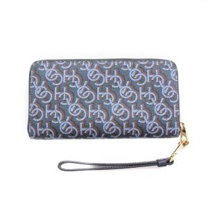 長財布 ラウンドファスナー レザー 刻印ロゴ 無地 青 スポーツ