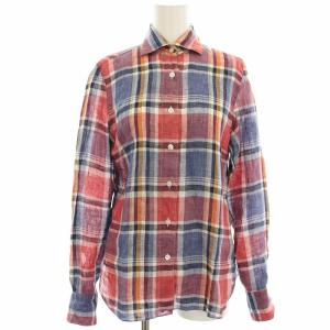 シャツ ブラウス 長袖 チェック 麻 リネン 38 赤 レッド 青 ブルー 黄色 イエロー 21965