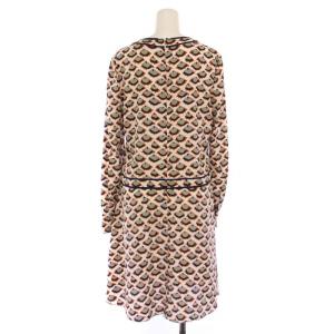 TORY BURCH ワンピース ひざ丈 長袖 総柄 シルク 2 白 カーキ /BM