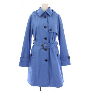 トレンチコート ステンカラー アウター ロング丈 フード ベルト 38 青 ブルー /BB