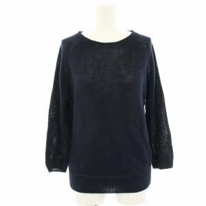 ニット カットソー 麻 リネン 七分袖 2 紺 ネイビー 578-163507 /HN