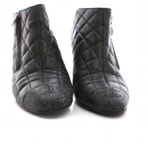 CHANEL ブーティ ショートブーツ マトラッセ ココマーク 36.5 黒 /YM