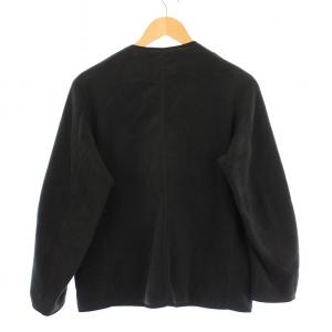 DANTON ノーカラーフリースカーディガン ジャケット アウター ショート丈 ロゴ ストレッチ 36 黒 ブラック